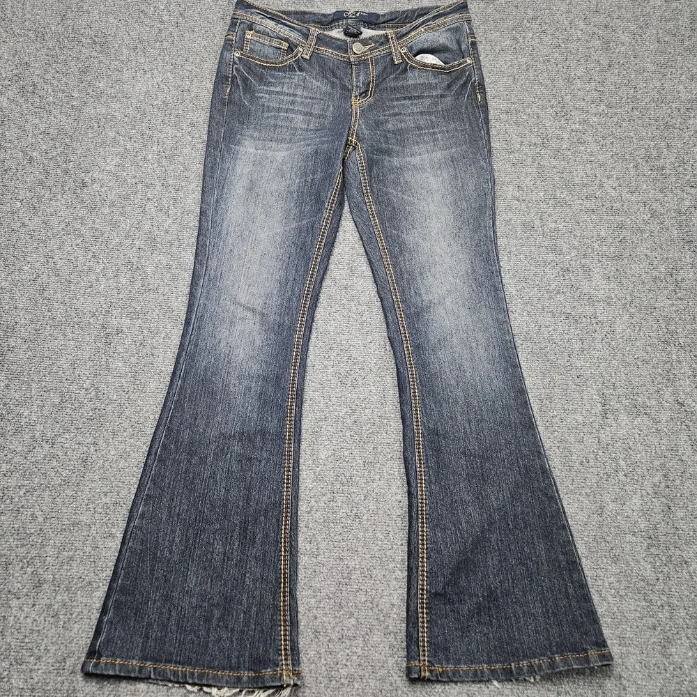 Earl Jean Blue Flare Jeans Womens‎ 7 Dark Wash Stretch Denim Bootcut Y2K Style